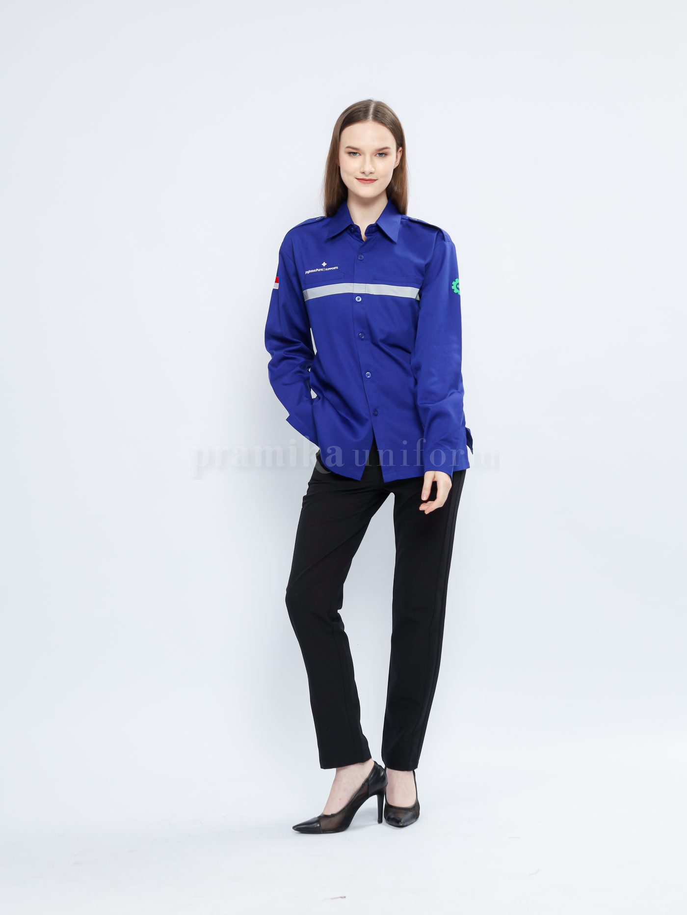 Kemeja PDL biru elektrik reflektif