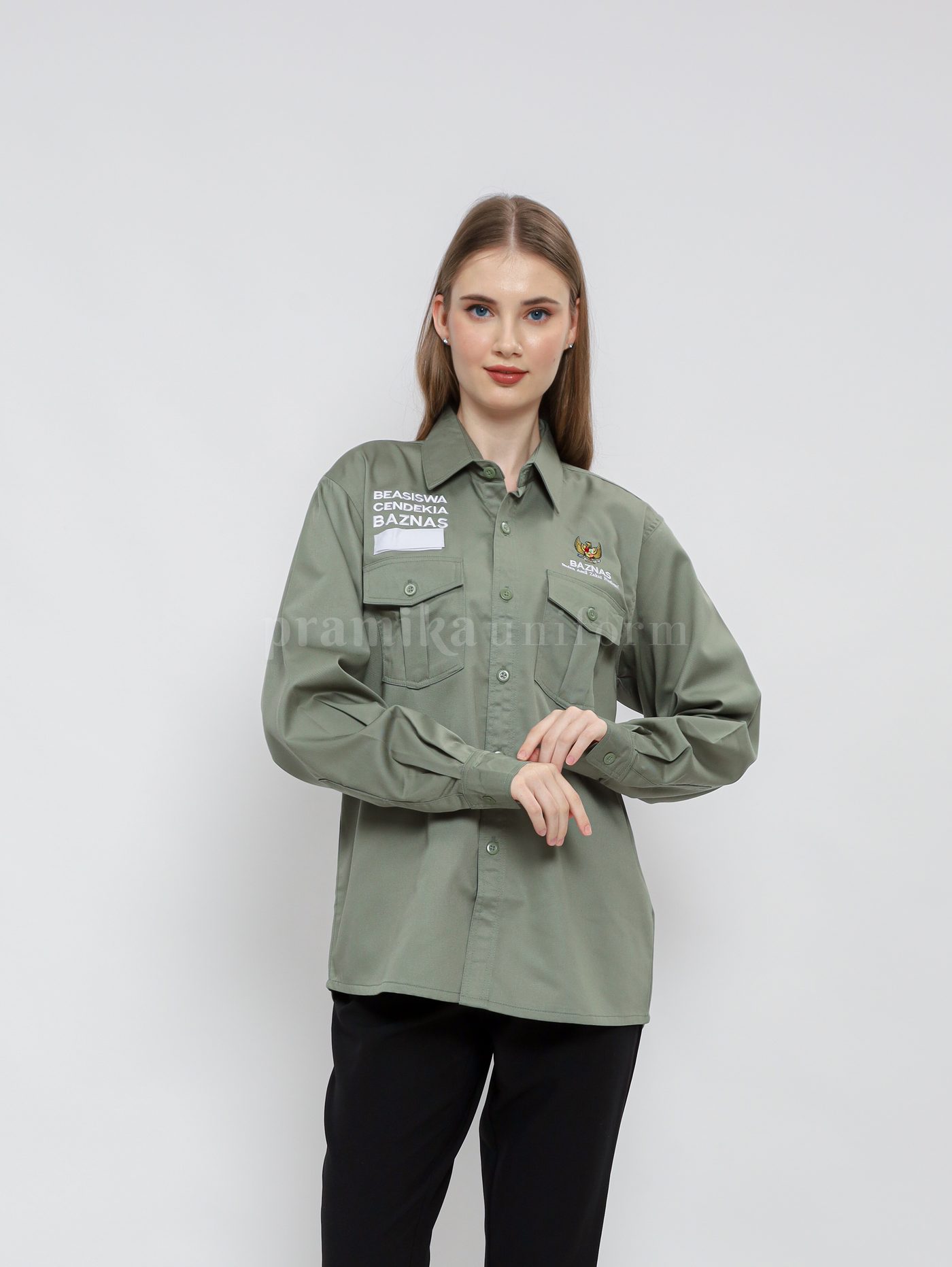Kemeja PDL hijau sage saku ganda