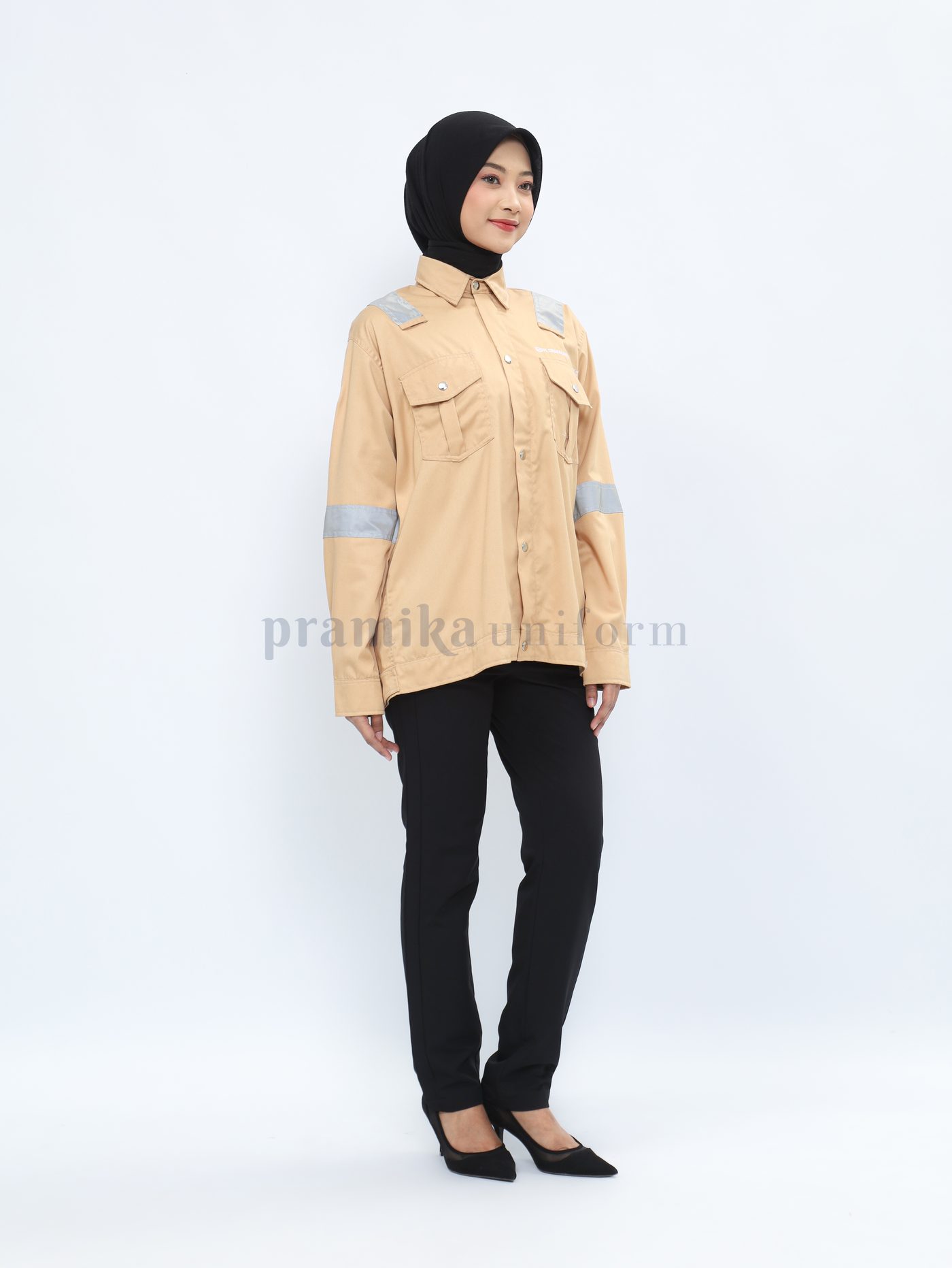 Kemeja PDL krem biru royal