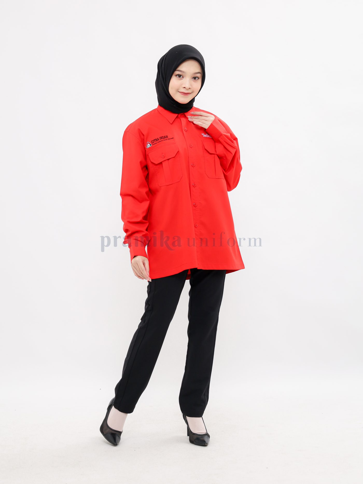 Kemeja PDL merah lengan panjang