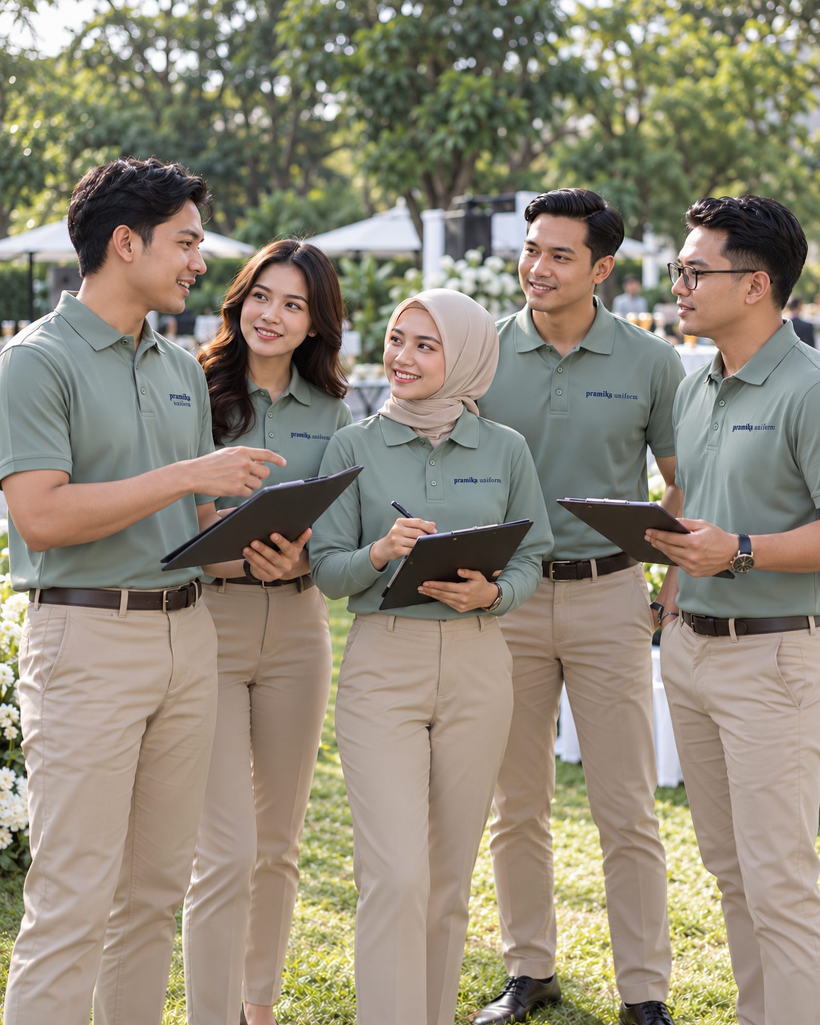 Tim acara perusahaan memakai seragam polo ice silk