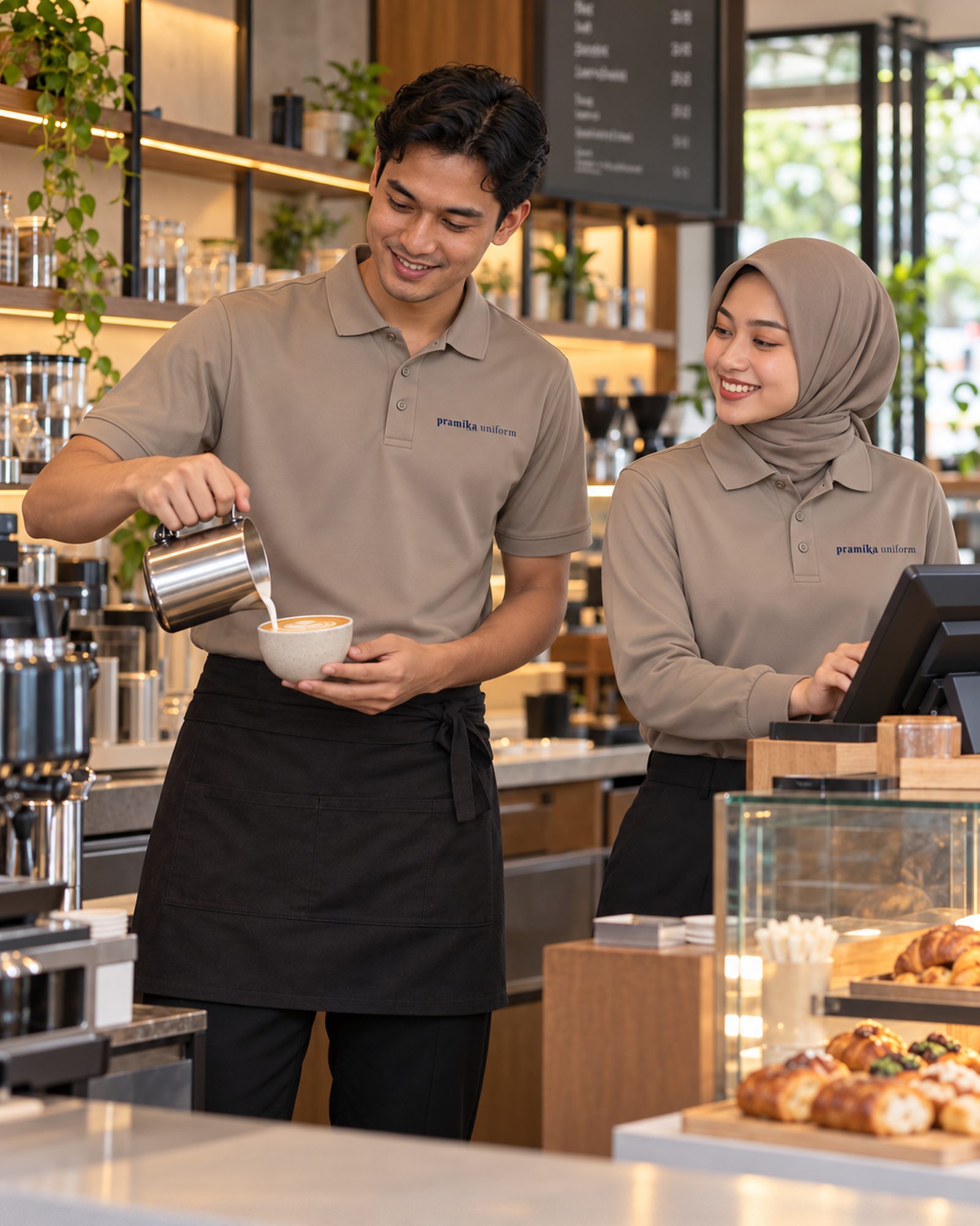 Kafe, restoran, dan retail memakai seragam polo ice silk