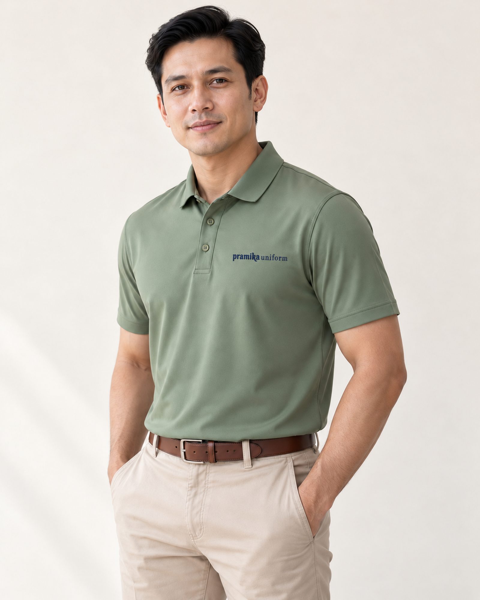 Polo ice silk warna sage dipakai model