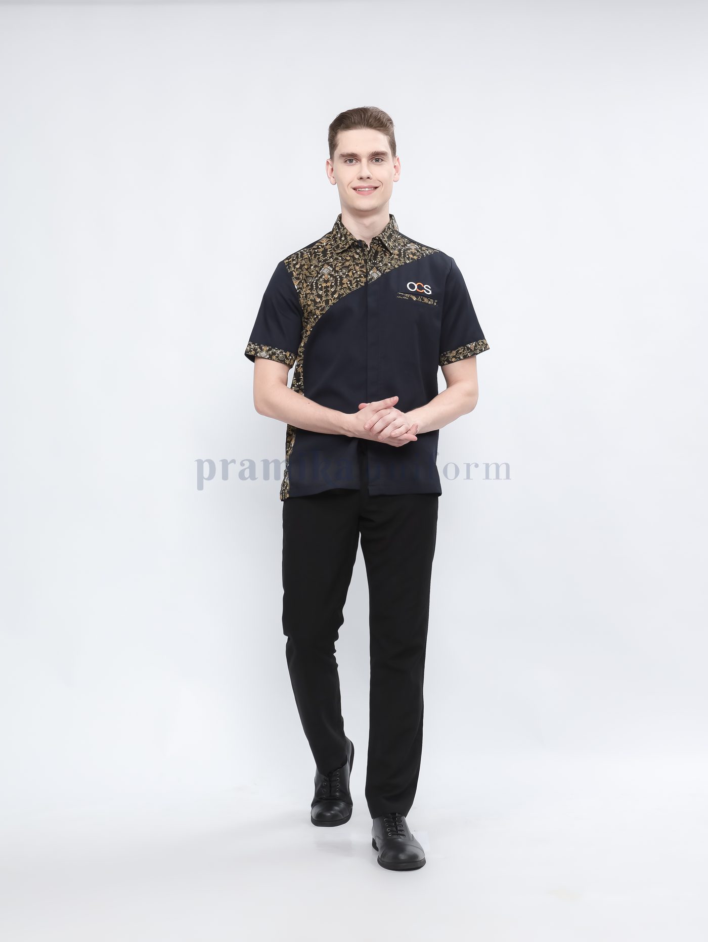 Seragam signature navy panel batik emas