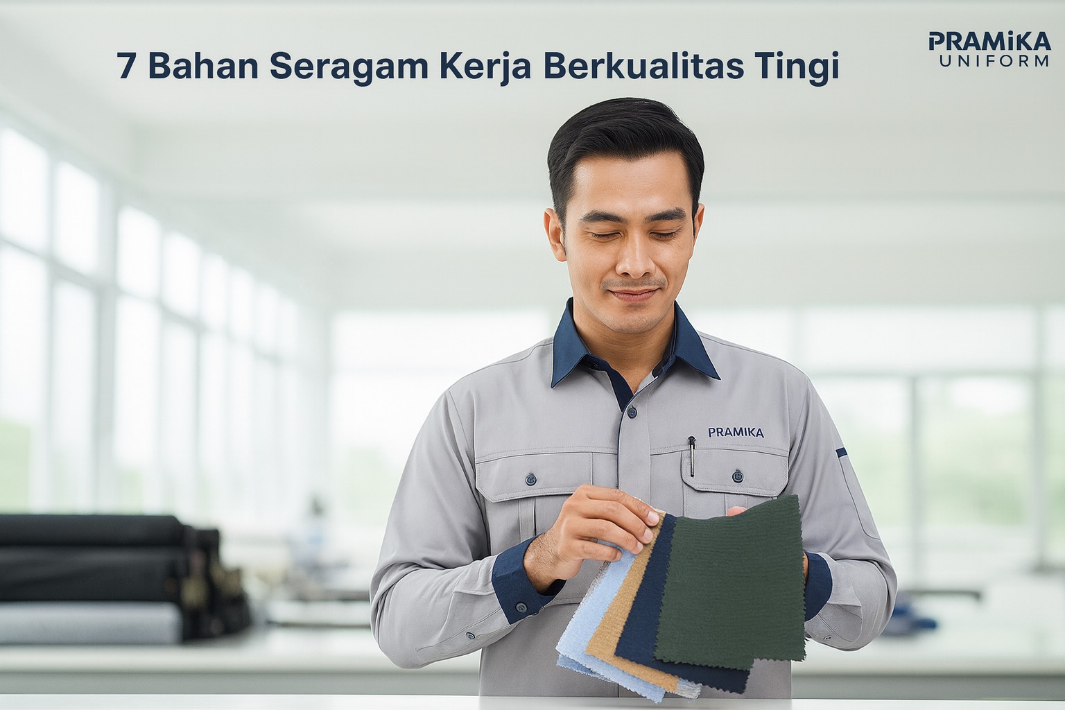 Banner artikel Pramika Uniform: 7 Bahan Seragam Kerja Berkualitas Tinggi: Nyaman, Awet, & Profesional