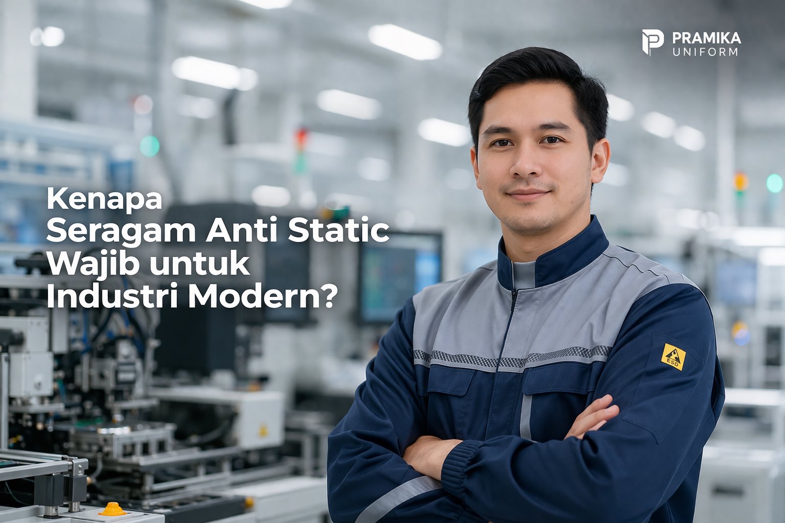 Banner artikel Pramika Uniform: Kenapa Seragam Anti Static Wajib untuk Industri Modern?
