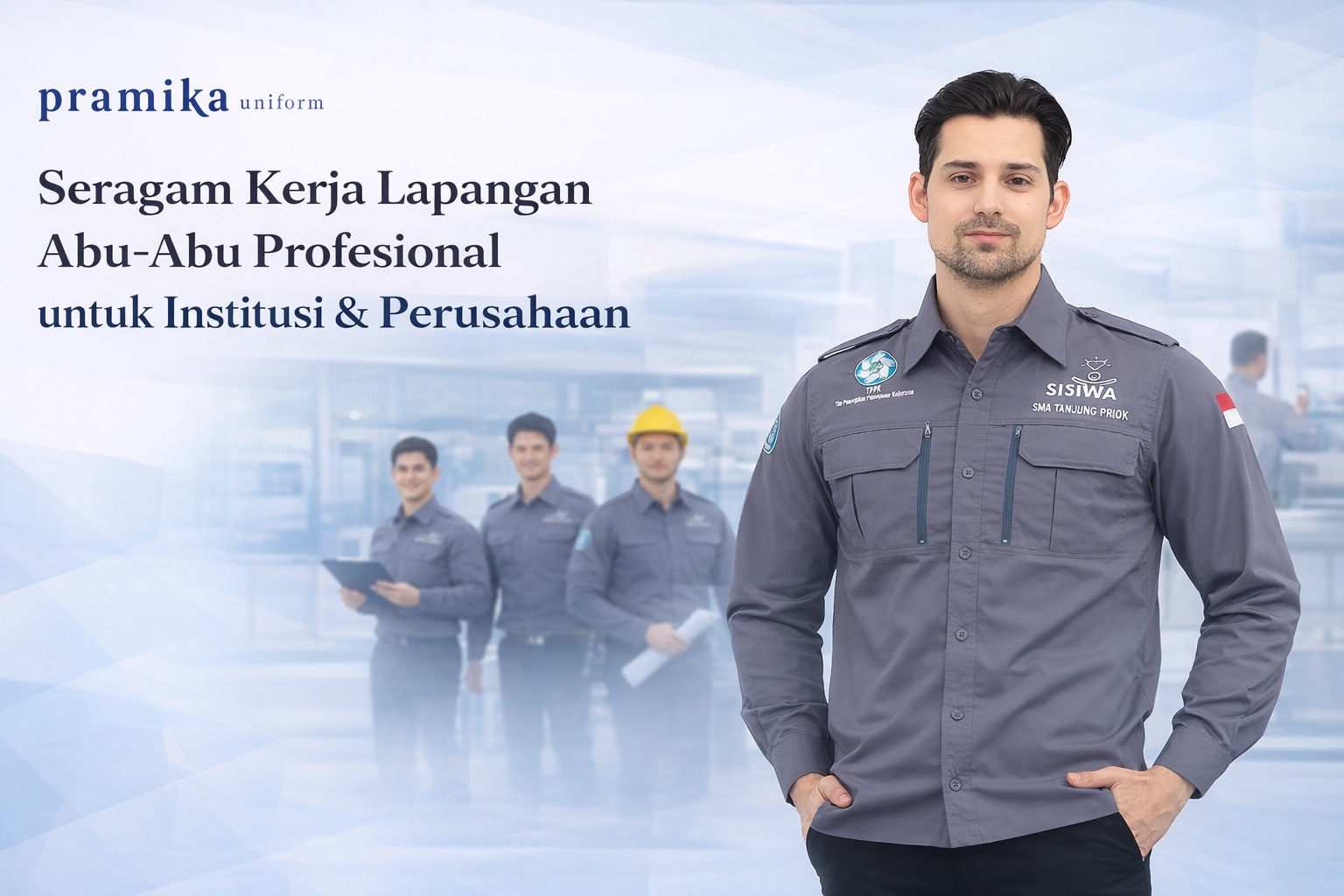 Banner artikel Pramika Uniform: Seragam Kerja Lapangan Abu-Abu Profesional untuk Institusi & Perusahaan