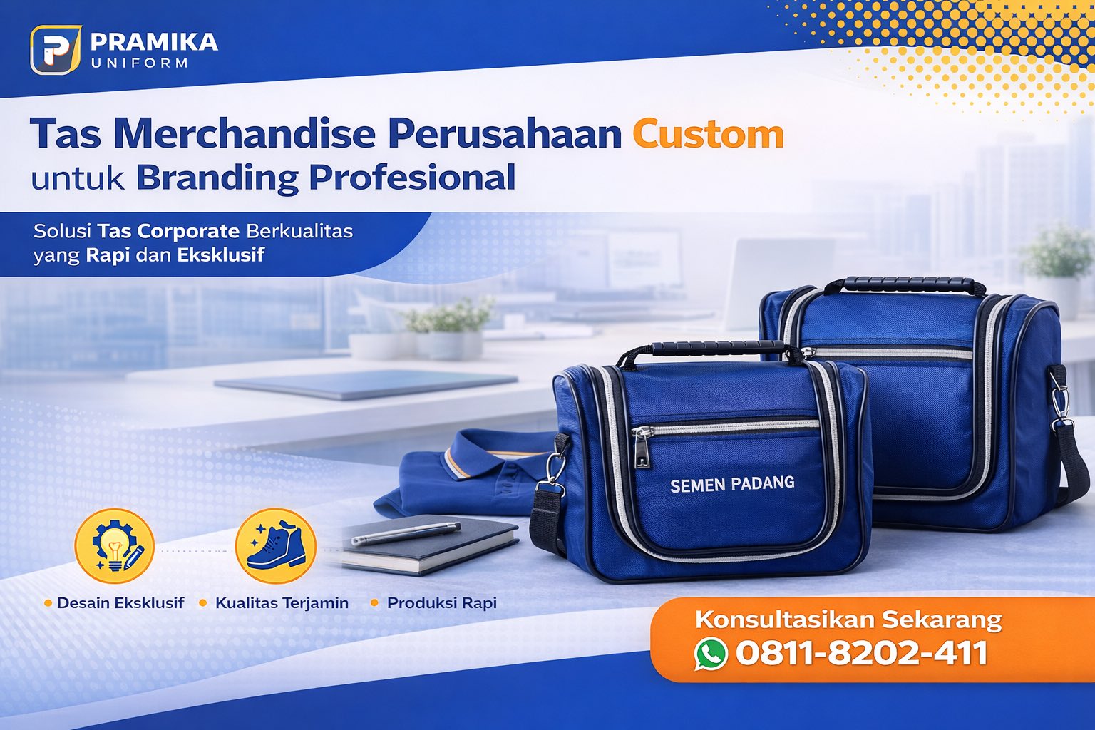 Banner artikel Pramika Uniform: Tas Merchandise Perusahaan Custom untuk Branding Profesional
